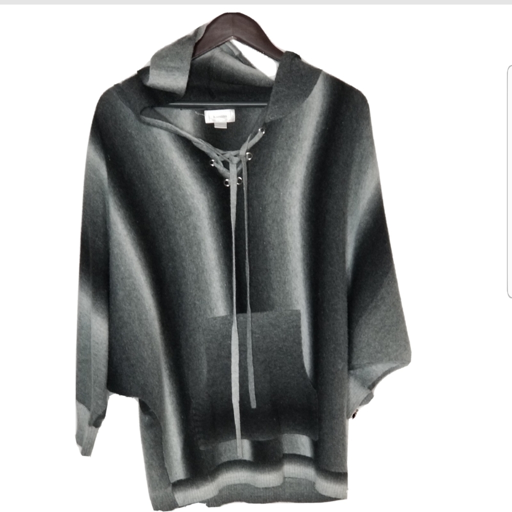 Kamana Hooded Batwing Sweater Gray Striped Sz Sm
